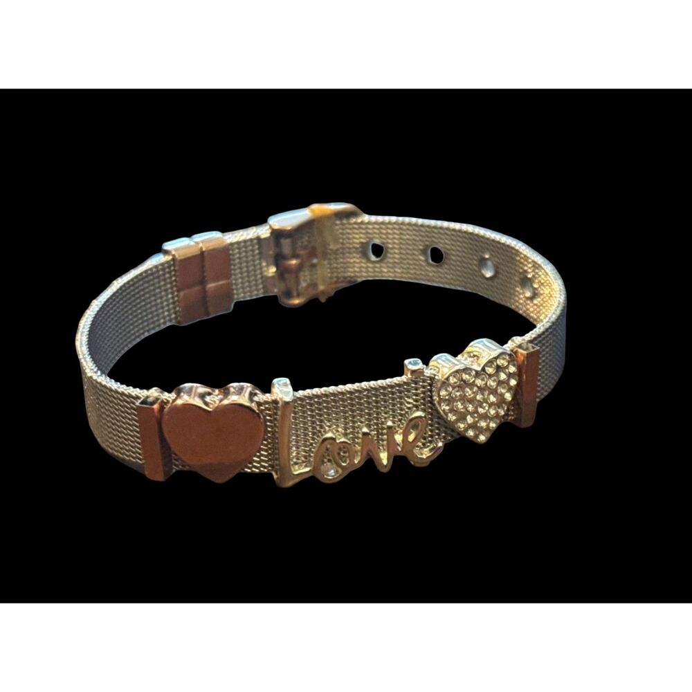 Love Heart Bracelet Silver Tone – Adjustable Mesh Band Adjustable to 8"